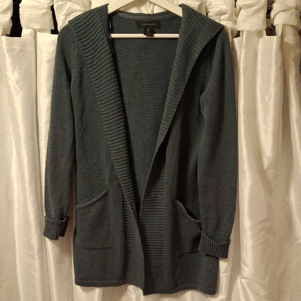 T Tahari Green Open-Front Cardigan Small